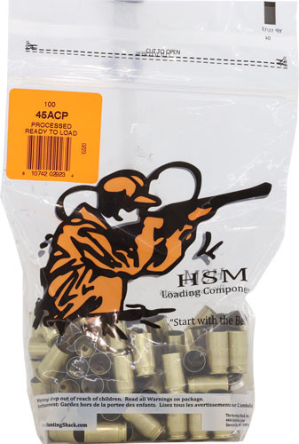 HSM Ammo Brass 45 ACP Once Fired, Unprimed, Cleaned and Polished