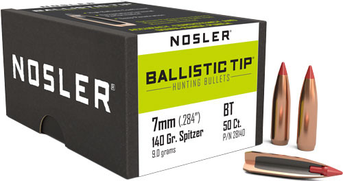 Nosler Bullets 7mm .284 Ballistic Tip Hunting Bullets - 140 Grain, Boat Tail Spitzer Point