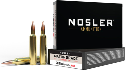 Nosler Match Grade 28 Nosler Jacketed Hollow Point Ammunition - 168 Grains, Reloadable Brass, 20 Rounds per Box 51287