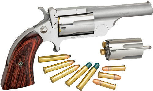 North American Arms NAA22MCR250 Mini-Revolver 22LR/22WMR with Stainless Barrel and Wood Grips