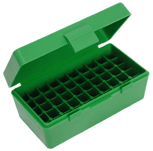 MTM Ammo Box for 38/357 with 50-Round Capacity - Green Plastic Storage Container