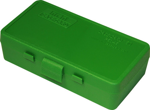 MTM Ammo Box for 45 ACP, 40 S&W, 10mm – 50 Round Capacity with Flip Top, Green Plastic Storage Case