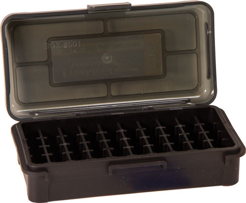 Frankford Arsenal Ammo Box 380 – 50 Round Pistol Storage with Hinge Top, Black/Smoke Plastic