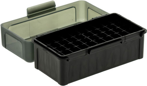 Frankford Arsenal Ammo Box 243 – 50 Round Capacity, Hinge Top Rifle Storage in Black/Smoke Plastic