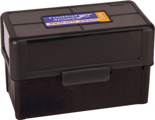 Frankford Arsenal Ammo Box 270 for Rifle, 50 Rounds Capacity, Black/Smoke Plastic Storage Container
