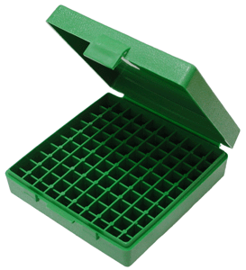 MTM Ammo Box for 9mm Luger and 380 ACP – 100 Round Capacity, Flip Top Design, Green Plastic Storage Case