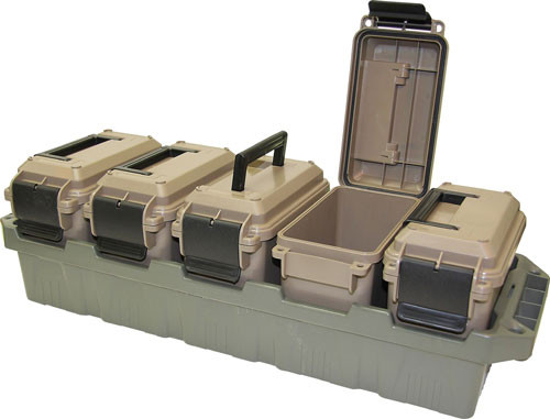 MTM 5-Can Ammo Crate Mini with 5 O-Ring Sealed Ammo Cans for Bulk 9mm Storage