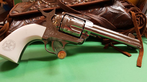 Cimarron Texas Rangers .45 Colt Revolver with Nickel Finish and Ivory Grips - Model P Pre-War Frame PP410LNTXR