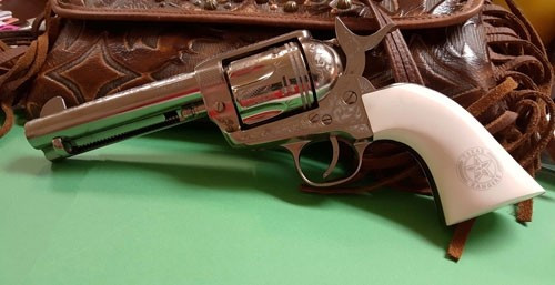 Cimarron Texas Rangers .45 Colt Revolver with Nickel Finish and Ivory Grips - Model P Pre-War Frame PP410LNTXR