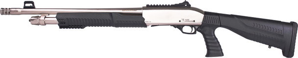 Iver Johnson Pump Action 12 Gauge Shotgun with 18-Inch Barrel and Nickel Finish - Part No. PAS12SNPG
