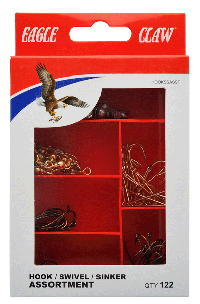 Eagle Claw EC Hook, Sinker, and Swivel Assortment Kit - 122 Pieces