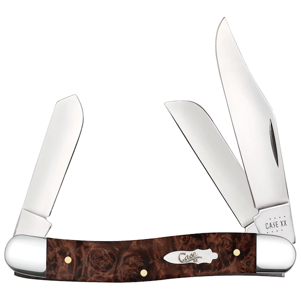 CASE Cutlery Stockman Pocket Knife 3-Blade, 3.75 Inches, Brown Maple Burl Handle - Part #64065