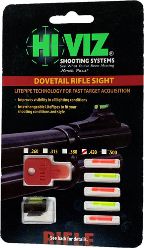 Hiviz DOVM420 Rifle Front Sight for 3/8 inch Dovetail with Interchangeable LitePipes