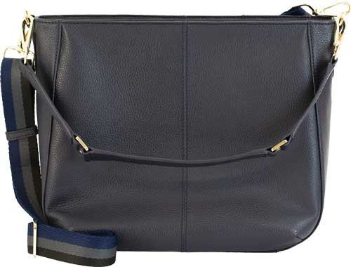 Cameleon Vida Purse - Leather Shoulder Bag in Navy Blue with Dual Zippers