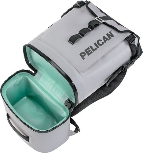 Pelican Soft Cooler Backpack in Light Grey with Puncture-Resistant Material and Leak-Resistant Zipper