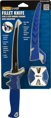 Fortune Products Accusharp Fillet Knife with Ceramic Sharpener and Blue Handle