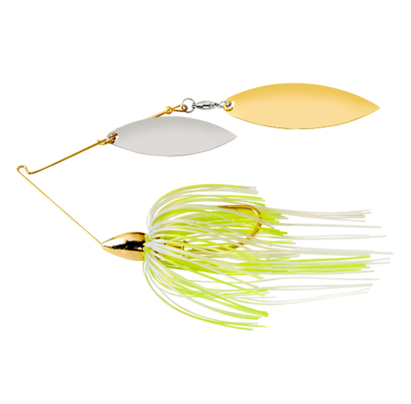 War Eagle Spinner Baits WE14GW16 Gold Frame Double Willow Spinnerbait in Hot White Chartreuse