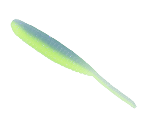 GSM Fishing 3" Shad Shape Worm in Chartreuse and Electric Blue - Pack of 10