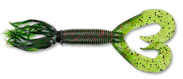 GSM Fishing 4-Inch Double Tail Hula Grub with White, Black & Red Flake - 10 Pack