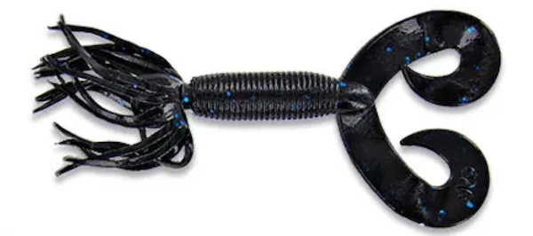 GSM Fishing 4-Inch Double Tail Hula Grub Black with Large Blue Flake (10 Pack)