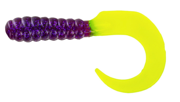 GSM Fishing BB 2-inch Curl Tail Grub Purple Glitter with Opq Cht – 10 Pack