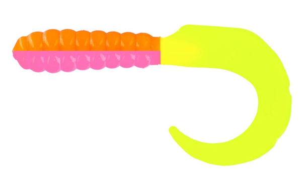 GSM Fishing BB 2-inch Curl Tail Grub Orange, Pink, and Chartreuse 10-Pack