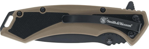 Smith & Wesson S&W Knife Extreme Ops Spring with 3.25-inch Stainless Steel Blade and Flat Dark Earth Handle