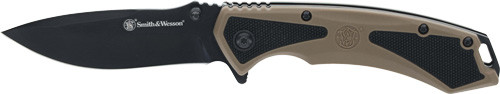 Smith & Wesson S&W Knife Extreme Ops Spring with 3.25-inch Stainless Steel Blade and Flat Dark Earth Handle