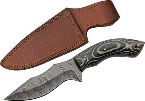 SZCO Rite Edge 5-Inch Damascus Blade Knife with Charcoal Micarta Handle and Sheath
