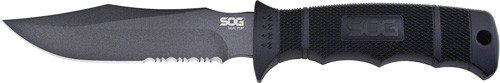 SOG Seal Pup Knife with Partially Serrated Blade – 4.75-Inch Stainless Steel Blade, Black Handle, with Kydex Sheath