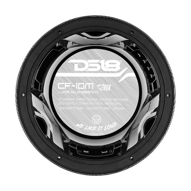 DS18 CF-10M Hydro 10-inch 2-Way Marine Speakers with Bullet Tweeter and RGB LED Lights - Carbon Fiber