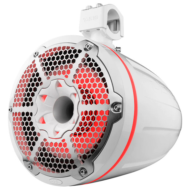 DS18 Hydro 10-Inch Neodymium Marine Tower Speakers with Built-In Passive Radiator and RGB LED Lighting - White
