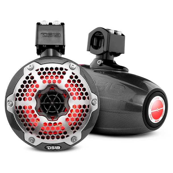 DS18 X Series Hydro 6.5-inch 2-Way Wakeboard Pod Tower Speakers with RGB Lights and 450W Power - Black