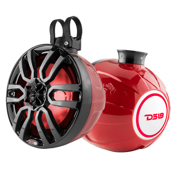 DS18 Hydro 8-inch Compact Wakeboard Pod Tower with RGB LED Lighting - Red