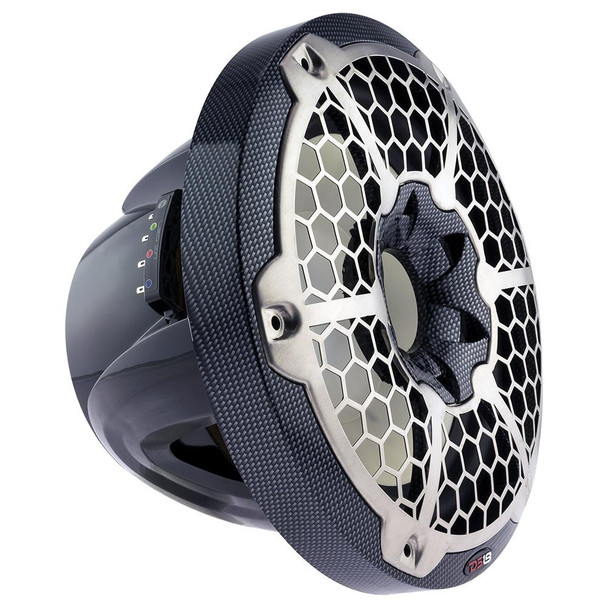 DS18 Hydro 10-Inch Marine Subwoofer with RGB Lights - 600W Power - Carbon Fiber Finish