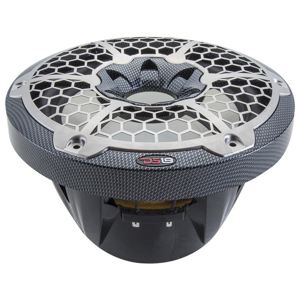 DS18 Hydro 10-Inch Marine Subwoofer with RGB Lights - 600W Power - Carbon Fiber Finish