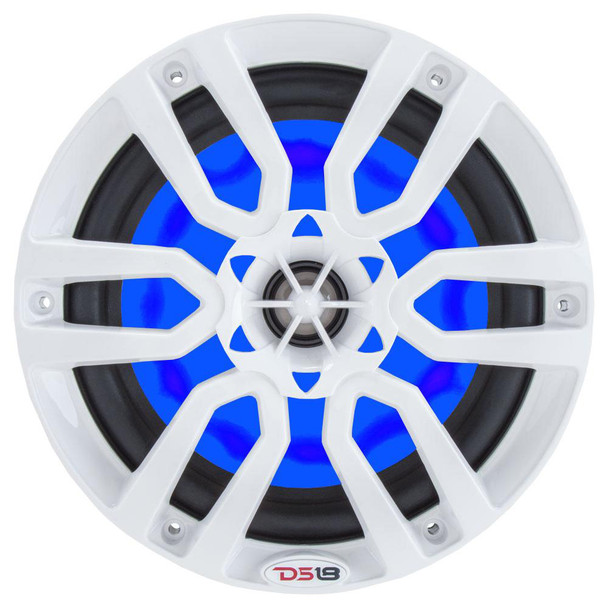 DS18 Hydro 8-Inch 2-Way Marine Speakers with RGB LED Lights - White, 375W RMS Power