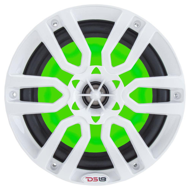 DS18 Hydro 8-Inch 2-Way Marine Speakers with RGB LED Lights - White, 375W RMS Power