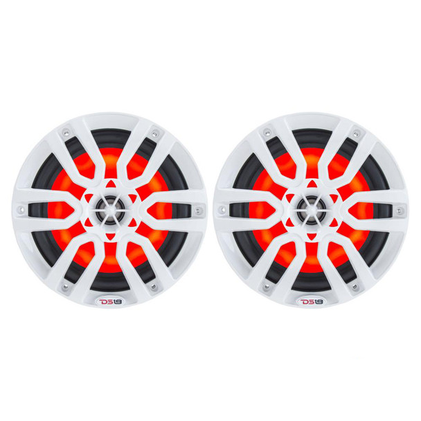 DS18 Hydro 6.5-Inch Marine Speakers with RGB LED Lights - White, 300W