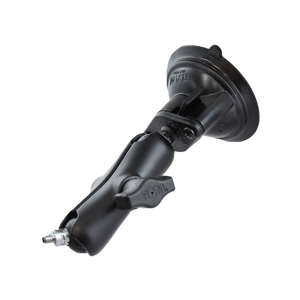 <b>RAM Twist Lock Suction Cup Mount with 1" Ball Adapter that contains a 1/4"-20 Thread for Cameras</b><br><br>The RAM-B-166-237U consists of a 3.25" suction cup locking base, double socket arm and 1" rubber ball that contains a 1/4"-20 camera mal...