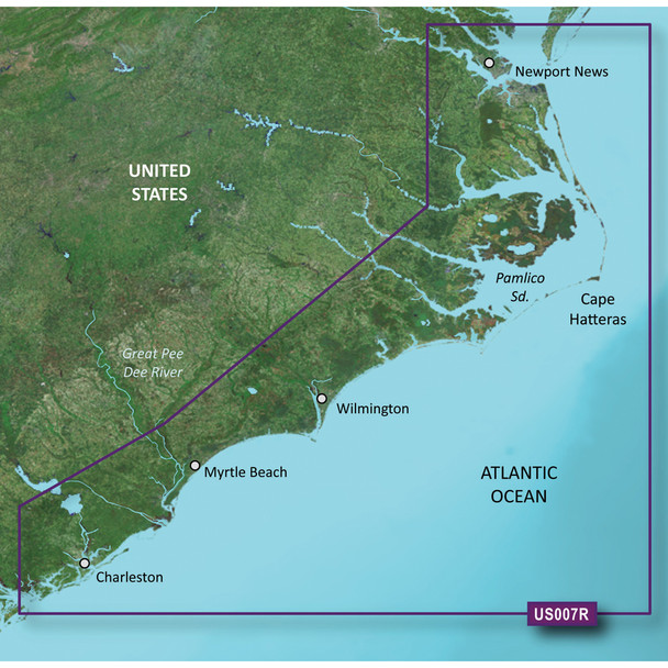 Garmin BlueChart g3 Vision HD VUS007R Coastal Navigation Chart for Norfolk to Charleston - microSD/SD