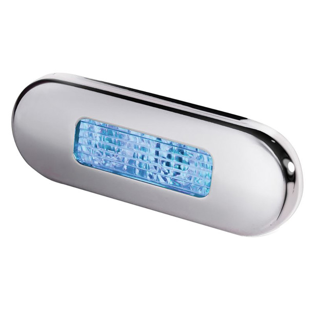 Hella Marine Surface Mount Oblong Blue LED Courtesy Lamp with Stainless Steel Bezel