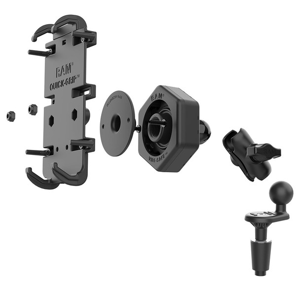 <p><strong>RAM Quick-Grip XL Phone Mount with Vibe-Safe  Fork Stem Base - Short</strong></p><p>The RAM Quick-Grip XL Phone Mount with Vibe-Safe  Fork Stem Base - Short (RAM-B-176-A-PD4-462) is a combination of the RAM Quick-Grip XL Phone Mount and...