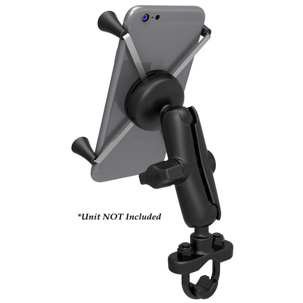 RAM Mounting Systems Handlebar Rail Mount with Zinc Coated U-Bolt Base and Universal X-Grip for Large Phones and Phablets