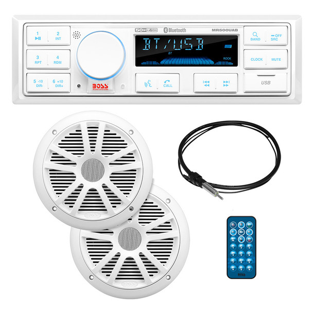 Boss Audio MCK500WB.6 Marine Audio Kit with MR500UAB Radio, 2 MR6W Marine Speakers, and Antenna