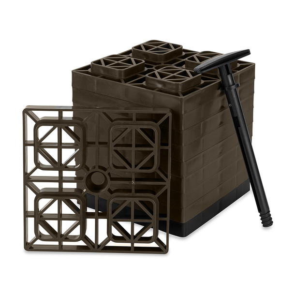 Camco FasTen Leveling Blocks with T-Handle - 2x2 Inch Brown Pack of 10