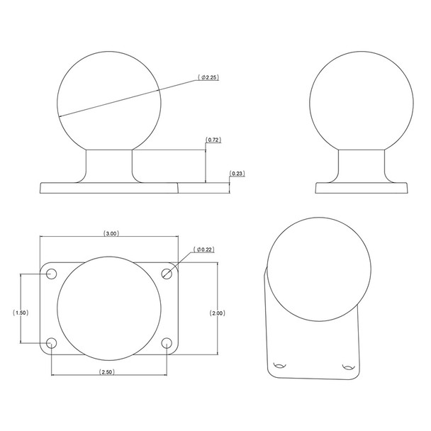 RAM Mounting Systems 59666 2" x 3" Rectangle Base with 2.25" Ball