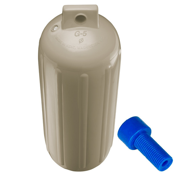 Polyform G-5 Twin Eye Fender 8.8 x 26.8 inches - Sand with Adapter for 25-35 ft Boats