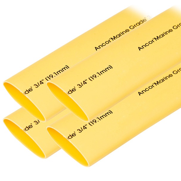 Ancor Heat Shrink Tubing 3/4 inch x 6 inches - Yellow, Pack of 4