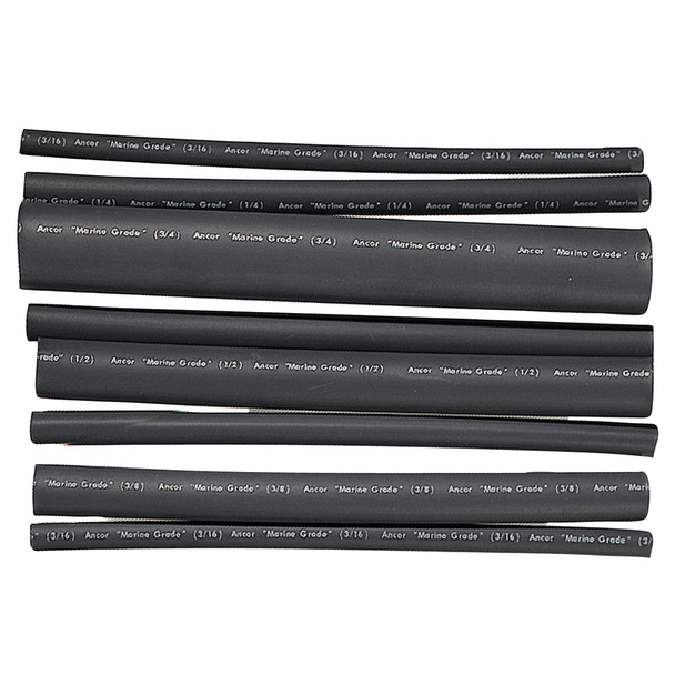 Ancor Adhesive Lined Heat Shrink Tubing - Assorted 8-Pack, 6 Inches, 20-2/0 AWG, Black